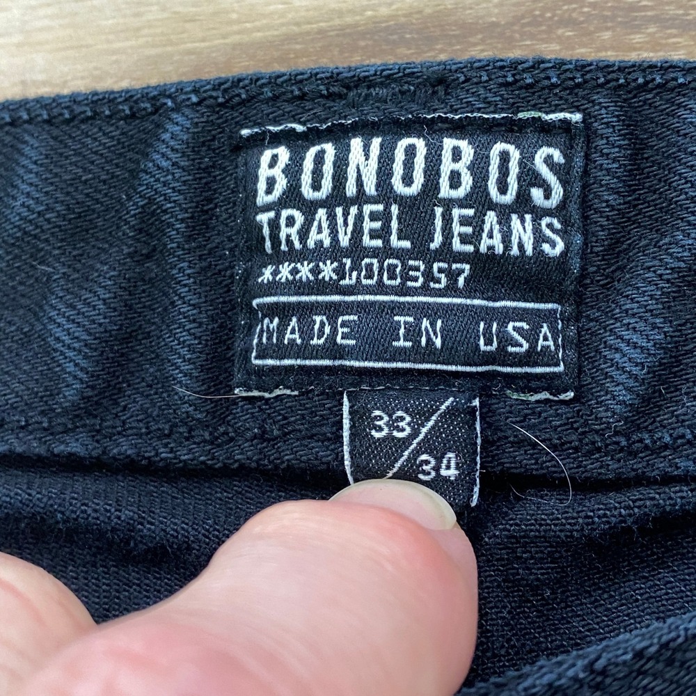 Bonobos Travel Jeans Mens 33x32 Minimalist Cotton Straight Black Made in USA - Picture 3 of 9